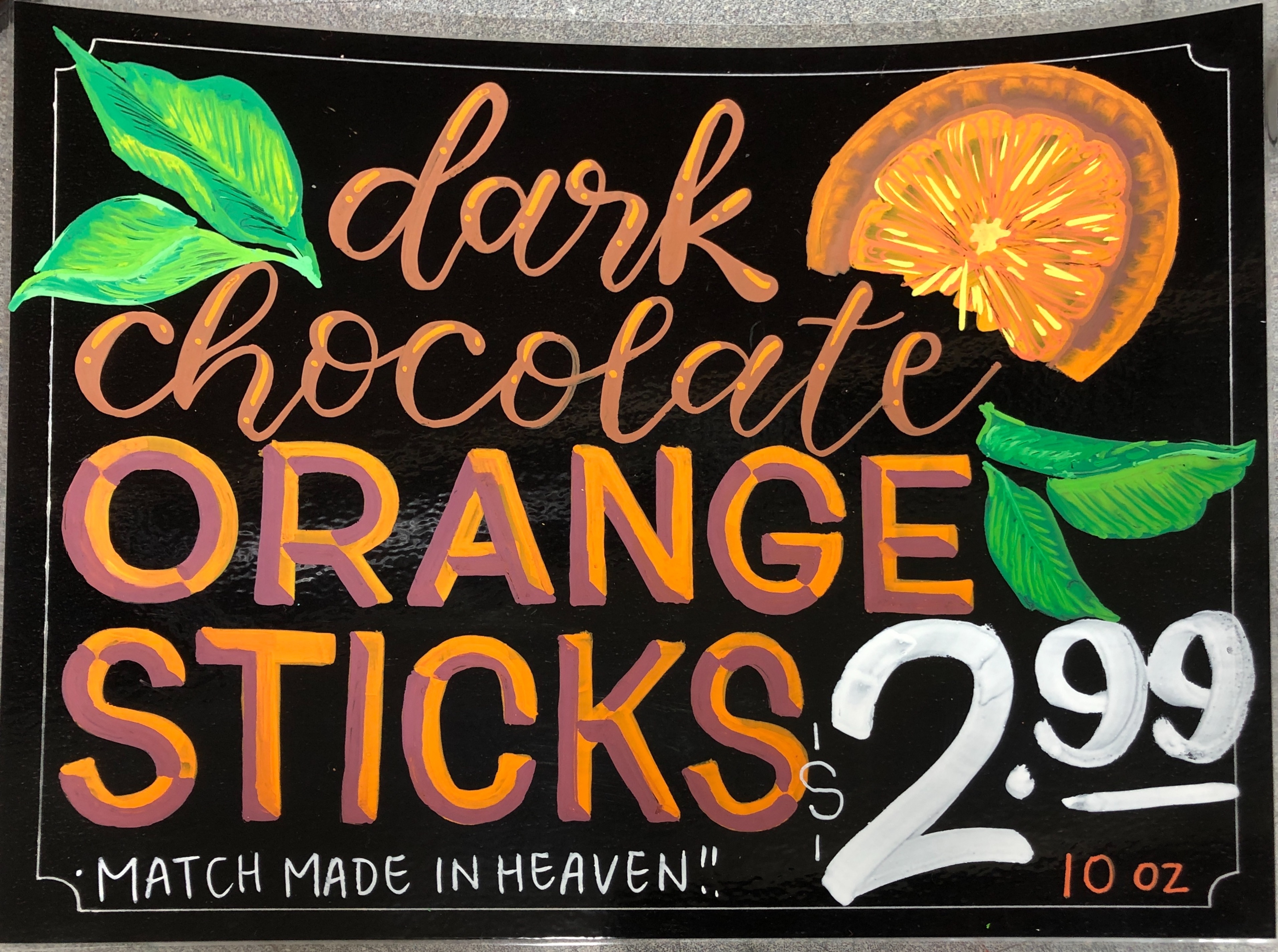 Dark Chocolate Orange Sticks sign
